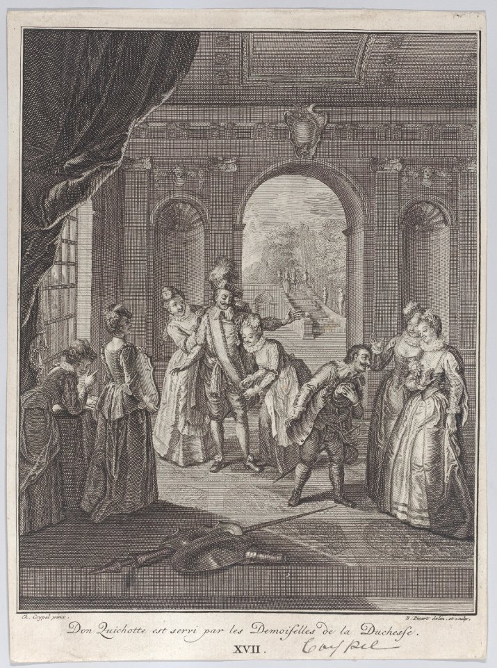 Plate 17- Don Quixote is served by the ladies of the Duchess Met DP884605