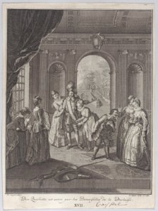 Plate 17- Don Quixote is served by the ladies of the Duchess Met DP884605