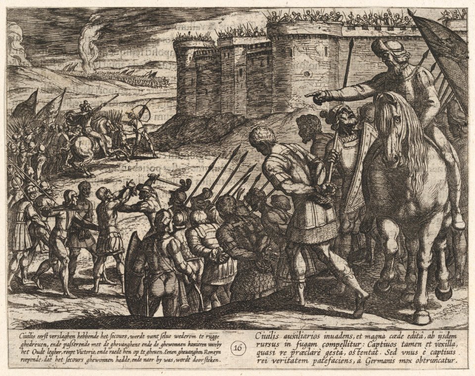 Plate 16- Roman Captives Before the Old Fortress, from The War of the Romans Against the Batavians (Romanorvm et Batavorvm societas) MET DP862873