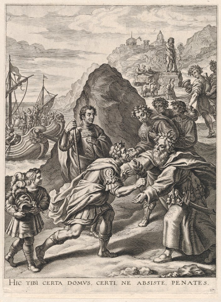 Plate 17- Aeneas welcomed by King Euandrus in Italy; from Guillielmus Becanus's 'Serenissimi Principis Ferdinandi, Hispaniarum Infantis...' MET DP874806