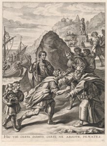 Plate 17- Aeneas welcomed by King Euandrus in Italy; from Guillielmus Becanus's 'Serenissimi Principis Ferdinandi, Hispaniarum Infantis...' MET DP874806