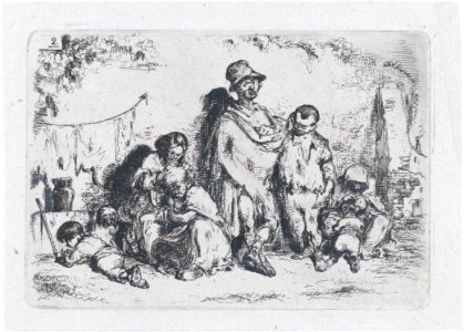 Plate 2- a group of people in the street, possibly beggars, from the series of customs and pastimes of the Spanish people MET DP876034