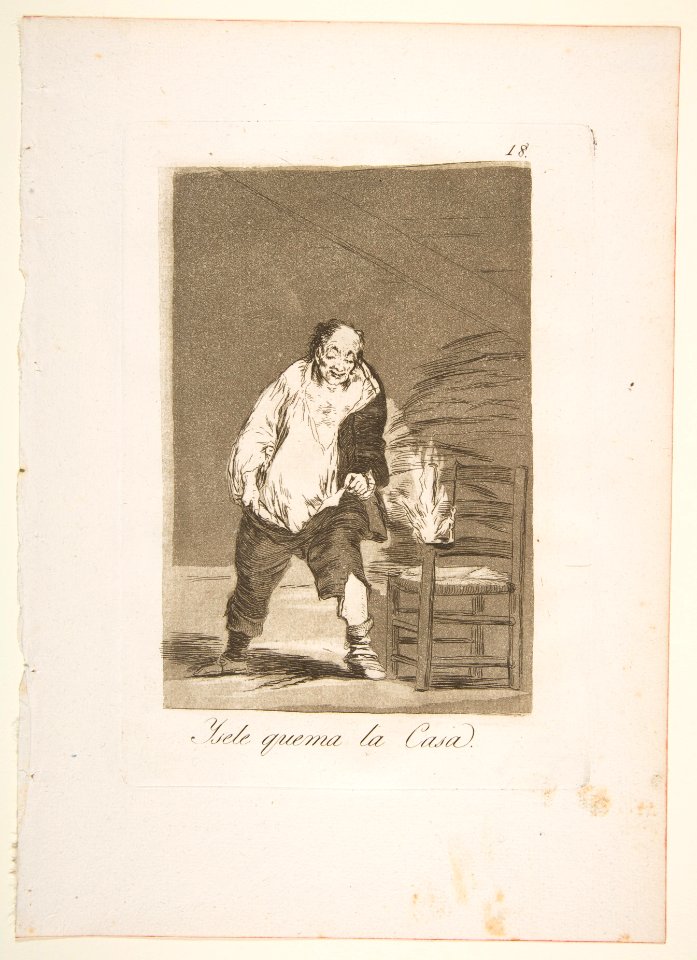 Plate 18 from 'Los Caprichos'-And his house is on fire (Ysele quema la Casa.) MET DP816906