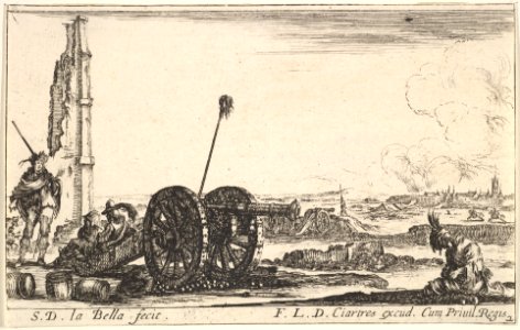 Plate 2- A cannon to the left, a town in the background, from 'Various Military Caprices' (Varii capricci militari) MET DP829713