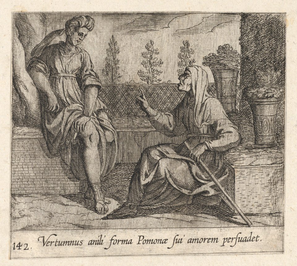 Plate 142- Pomona and Vertumnus (Vertumnus anili forma Pomonae sui amorem persuadet), from Ovid's 'Metamorphoses' MET DP864233