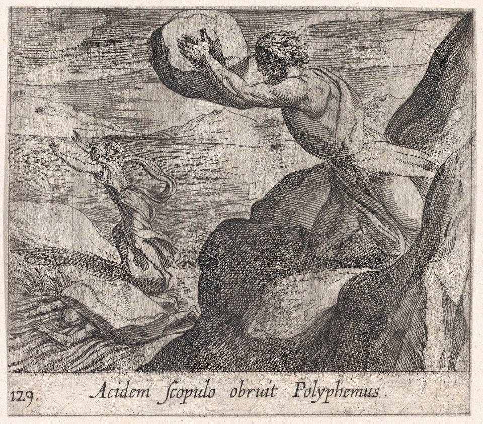 Plate 129- Acis Killed by Polyphemus (Acidem Scolpulo orbruit Polyphemus), from Ovid's 'Metamorphoses' MET DP866534