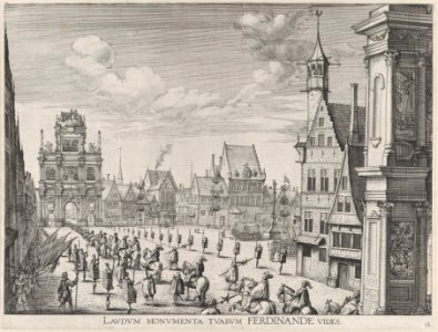 Plate 18- Procession of the Spanish Prince Ferdinand into the city of Ghent, January 28, 1635; from Guillielmus Becanus's 'Serenissimi Principis Ferdinandi, Hispaniarum Infantis...' MET DP874788