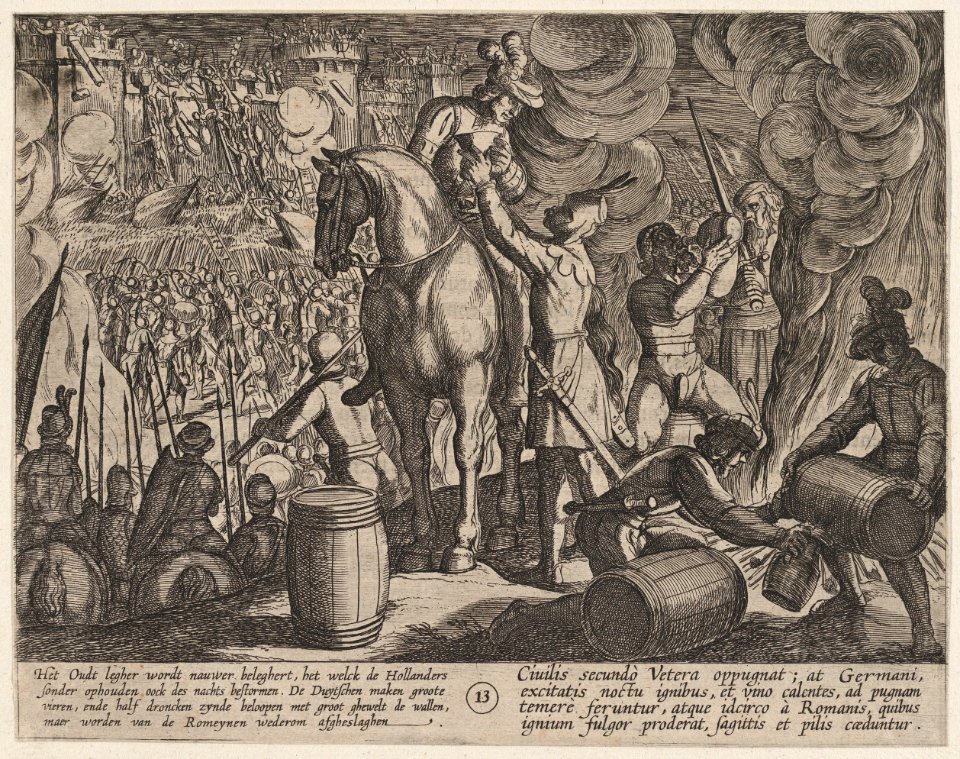 Plate 13- Attack on the Roman Fortress at Night, from The War of the Romans Against the Batavians (Romanorvm et Batavorvm societas) MET DP862864