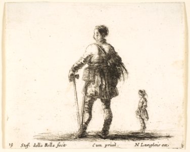 Plate 19- a Polish nobleman in court dress, standing in center, seen from behind, another nobleman to right in background, from 'Diversi capricci' MET DP817344