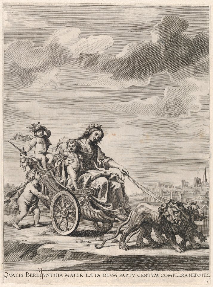 Plate 13- Cybele in her chariot, drawn by lions; from Guillielmus Becanus's 'Serenissimi Principis Ferdinandi, Hispaniarum Infantis...' MET DP874810