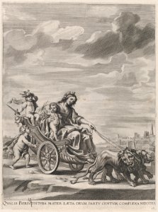 Plate 13- Cybele in her chariot, drawn by lions; from Guillielmus Becanus's 'Serenissimi Principis Ferdinandi, Hispaniarum Infantis...' MET DP874810