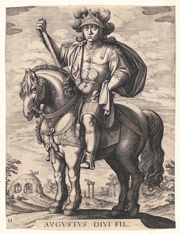Plate 2- Emperor Augustus on Horseback, from 'The First Twelve Roman Caesars', after Tempesta MET DP857114