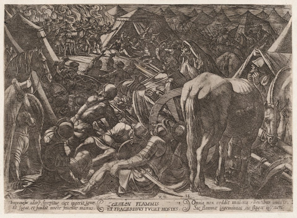 Plate 14- Gideon Terrorizing the Enemy Camp, from 'The Battles of the Old Testament' MET DP863698