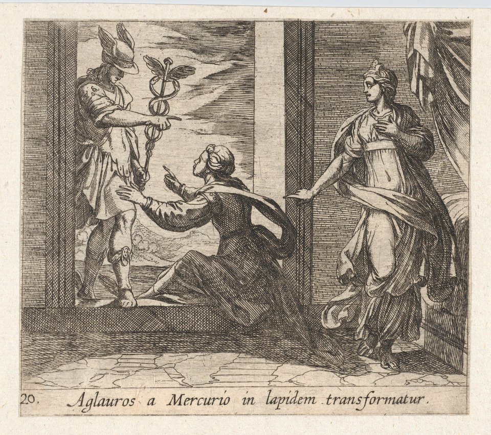 Plate 20- Mercury Turning Aglauros to Stone (Aglauros a Mercurio in lapidem transformatur), from Ovid's 'Metamorphoses' MET DP864249