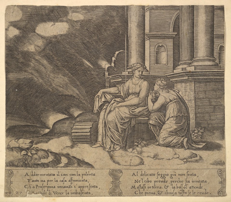 Plate 27- Proserpina gives Psyche the box of beauty, from 'The Fable of Cupid and Psyche' MET DP824481