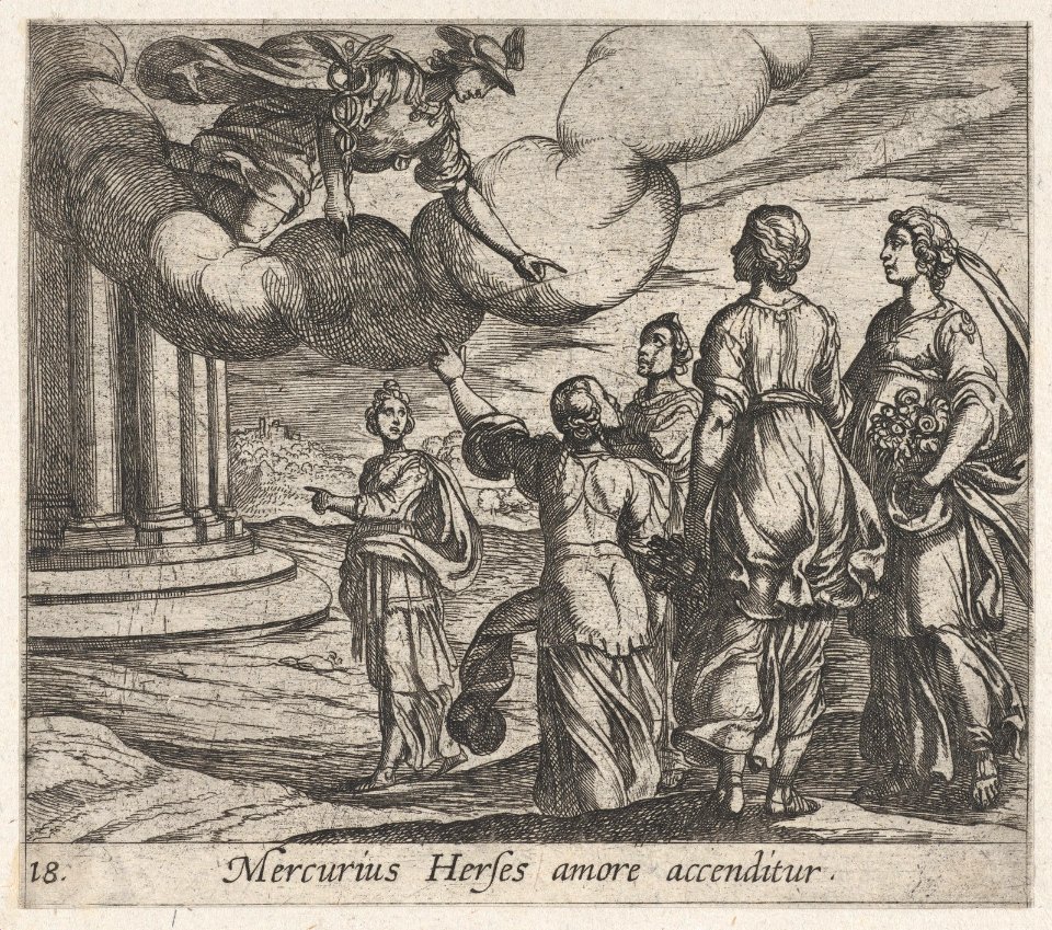 Plate 18- Mercury Falling in love with Herse (Mercurius Herses amore accenditur), from Ovid's 'Metamorphoses' MET DP864247