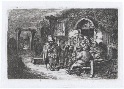 Plate 18- street musicians and other figures outisde a tavern, from the series of customs and pastimes of the Spanish people MET DP876050