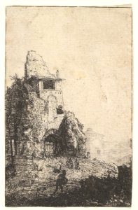 Plate 2- Calidarium at the Baths of Diocletian, with a man striding toward the right foreground, from the series 'The Ruins of Rome' MET DP828328