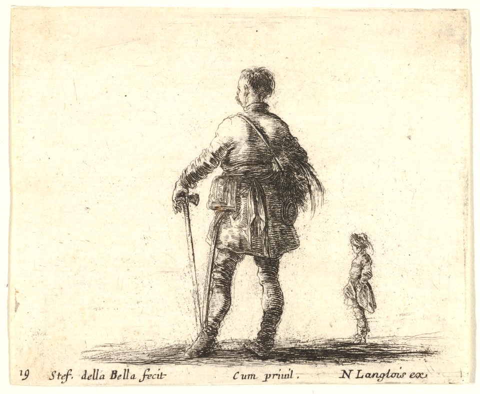 Plate 19- a Polish nobleman in court dress, standing in center, seen from behind, another nobleman to right in background, from 'Diversi capricci' MET DP833166