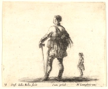 Plate 19- a Polish nobleman in court dress, standing in center, seen from behind, another nobleman to right in background, from 'Diversi capricci' MET DP833166