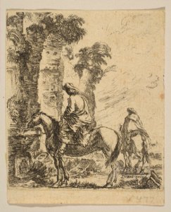 Plate 19- Landscape with a Cavalier Watering His Horse at a Fountain, from 'Various figures and doodles' (Diverses figures et griffonnemens) MET DP817908