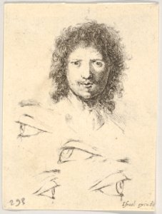 Plate 2- at top, the head of a young man, frontal view, at bottom, four eyes, from 'The Book for Learning to Draw' (Livre pour apprendre à dessiner) MET DP831131