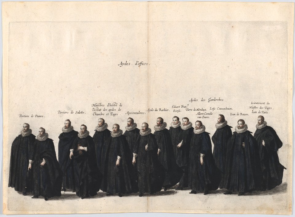 Plate 19- Aides marching in the funeral procession of Archduke Albert of Austria; from 'Pompa Funebris ... Alberti Pii' MET DP874765
