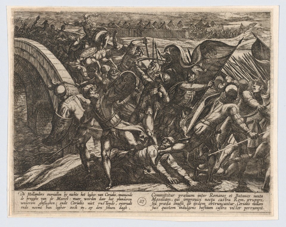 Plate 27- The Dutch During a Surprise Attack of the Roman Camp on the Moselle, from The War of the Romans Against the Batavians (Romanorvm et Batavorvm societas) MET DP863202