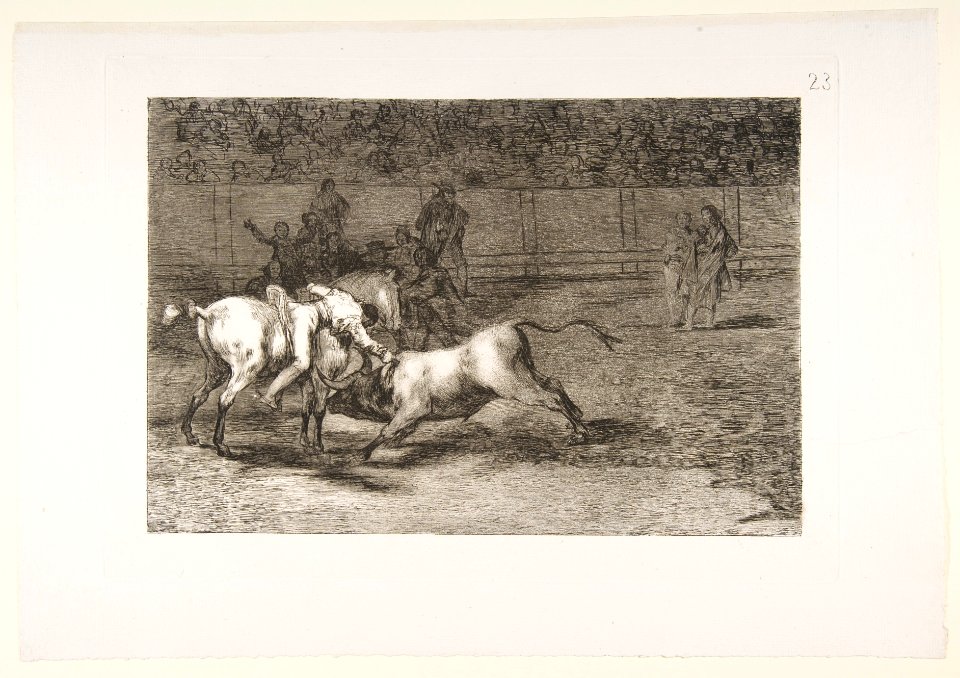 Plate 23 from the 'Tauromaquia'-Mariano Ceballos, alias the Indian, kills the bull from his horse. MET DP817520