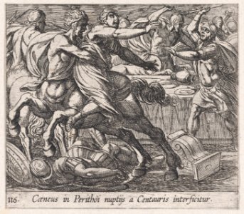 Plate 116- The Battle of the Lapithae and the Centaurs (Caeneus in Perithoi nuptijs a Centauris interficitur), from Ovid's 'Metamorphoses' MET DP866563
