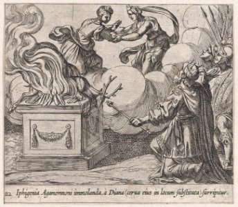 Plate 112- Agamemnon Sacrificing Iphigenia (Iphigenia Agamemnoni immolanda, à Diana (cerva eius in locum substituta) surripitur), from Ovid's 'Metamorphoses' MET DP866559