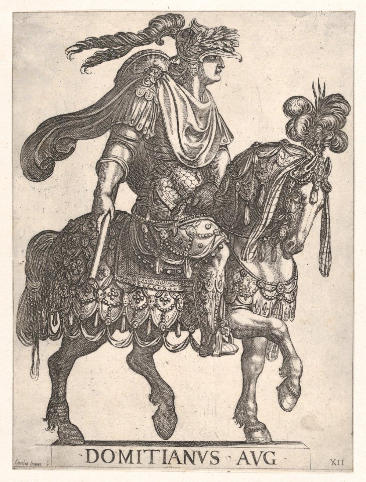 Plate 12- Emperor Domitian on horseback facing right from the 'First Twelve Emperors of Ancient Rome' MET DP857109