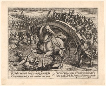 Plate 31- Civilis Forced to Dismount and Swim Across the River, from The War of the Romans Against the Batavians MET DP862860