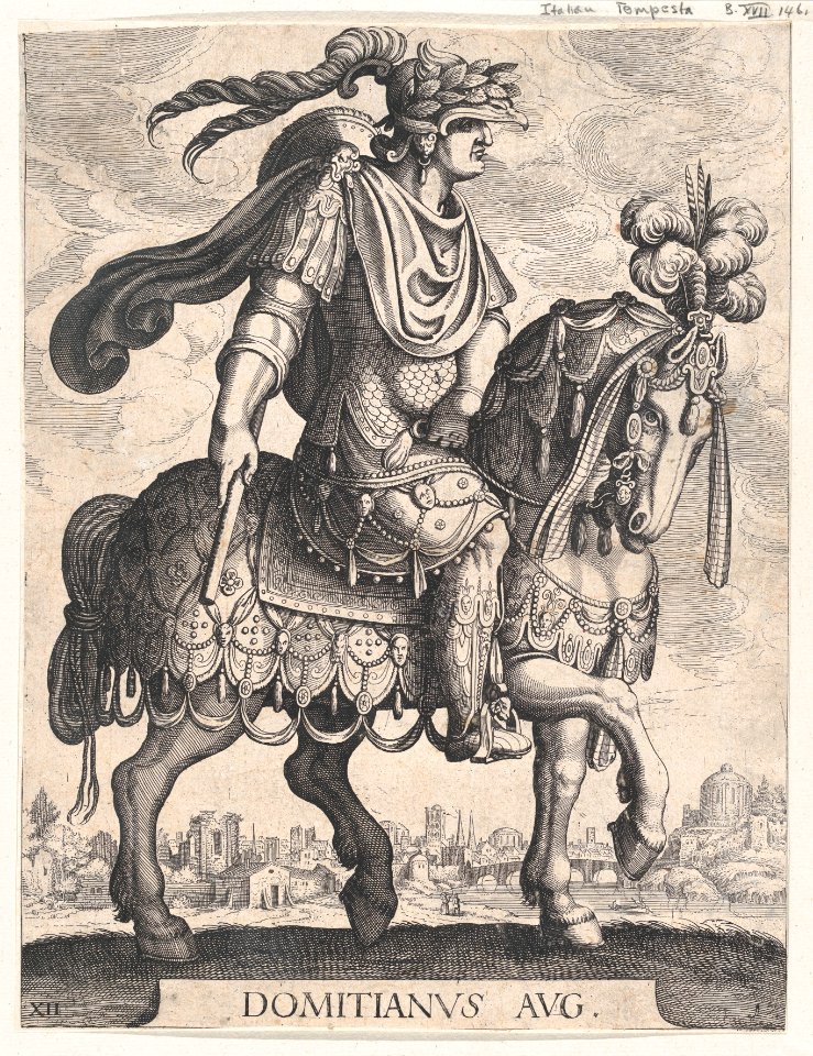 Plate 12- Emperor Domitian on horseback, from 'The First Twelve Roman Caesars' after Tempesta MET DP857116