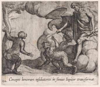 Plate 132- Jupiter Changing the Cercopians into Monkeys (Cercopes bonorum insidiatores in Simias Iupiter transformat), from Ovid's 'Metamorphoses' MET DP866537