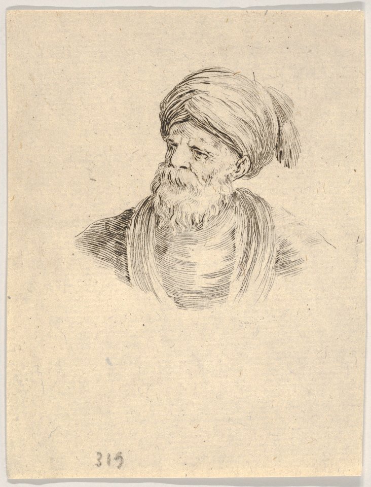 Plate 12- bust of an old Turkish man in a turban, looking towards the left, from 'Various heads and figures' (Diverses têtes et figures) MET DP831157