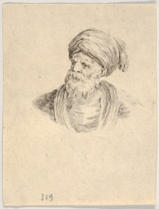 Plate 12- bust of an old Turkish man in a turban, looking towards the left, from 'Various heads and figures' (Diverses têtes et figures) MET DP831157