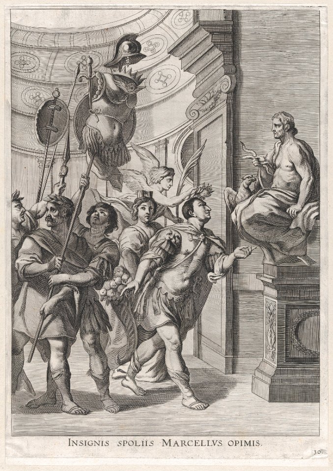 Plate 30- Marcellus dedicating the spoils of war to Jupiter; from Guillielmus Becanus's 'Serenissimi Principis Ferdinandi, Hispaniarum Infantis...' MET DP874797