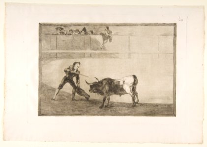 Plate 30 of the 'Tauromaquia'- Pedro Romero killing the halted bull. MET DP817790. Free illustration for personal and commercial use.