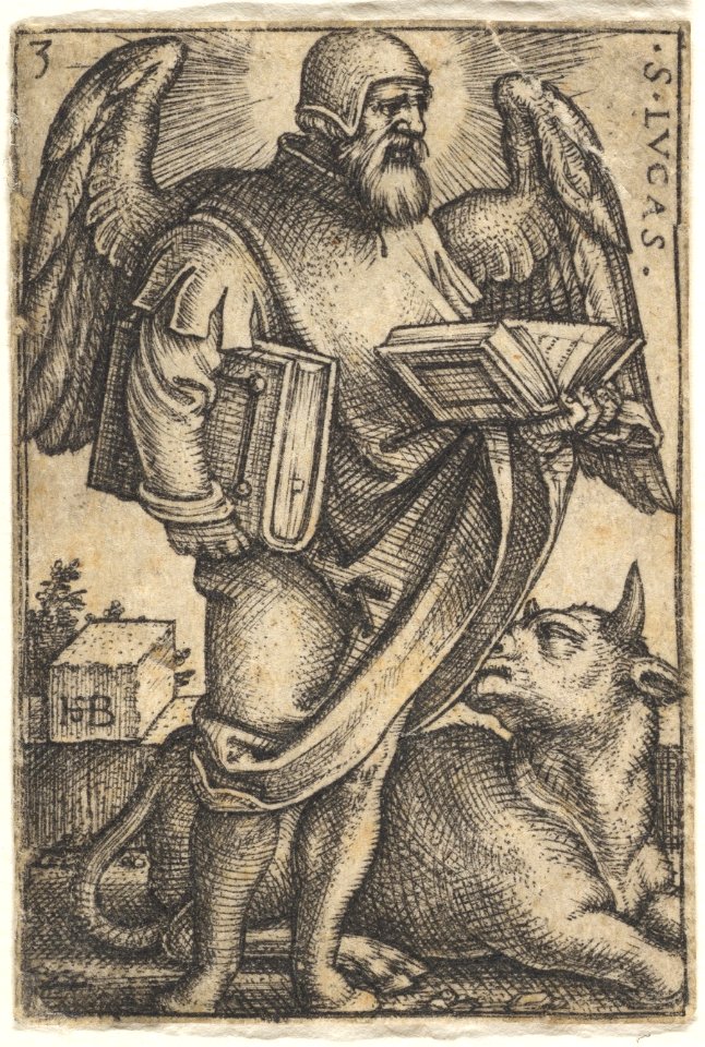 Plate 3- Saint Luke with his head turned in profile to the right, a book in each hand, a bull at his feet, from 'The four evangelists' MET DP828549