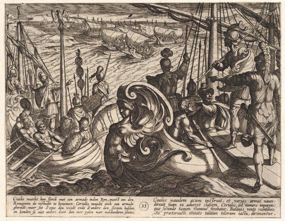 Plate 33- Dutch and Roman Flotillas on the Rhine, from The War of the Romans Against the Batavians (Romanorvm et Batavorvm societas) MET DP862876