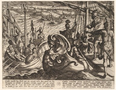 Plate 33- Dutch and Roman Flotillas on the Rhine, from The War of the Romans Against the Batavians (Romanorvm et Batavorvm societas) MET DP862876