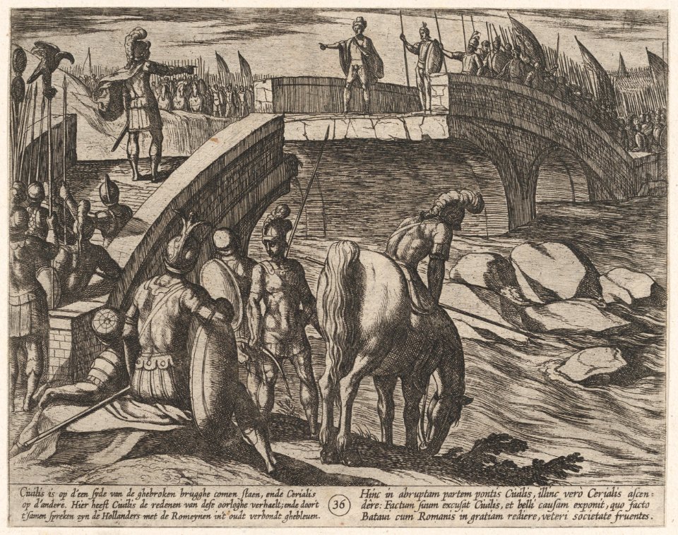 Plate 36- Civilis and Cerialis Meet on a Broken Bridge to Reach an Accord, from The War of the Romans Against the Batavians (Romanorvm et Batavorvm societas) MET DP862863