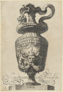 Plate 3- Vase with a satyr's mask and garlands, from Antique Vases (Vasa a Polydoro Caravagino) MET DP837052