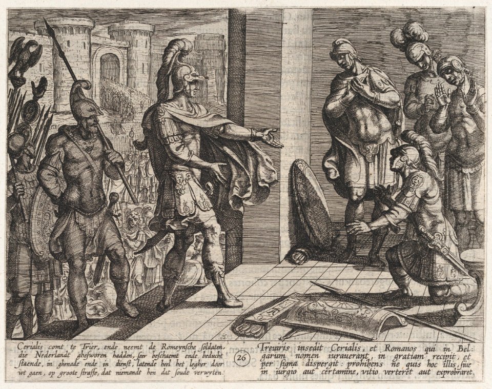 Plate 26- Cerialis Pardons and Relieves Roman Soliders who had Helped Civilis, from The War of the Romans Against the Batavians (Romanorvm et Batavorvm societas) MET DP863058