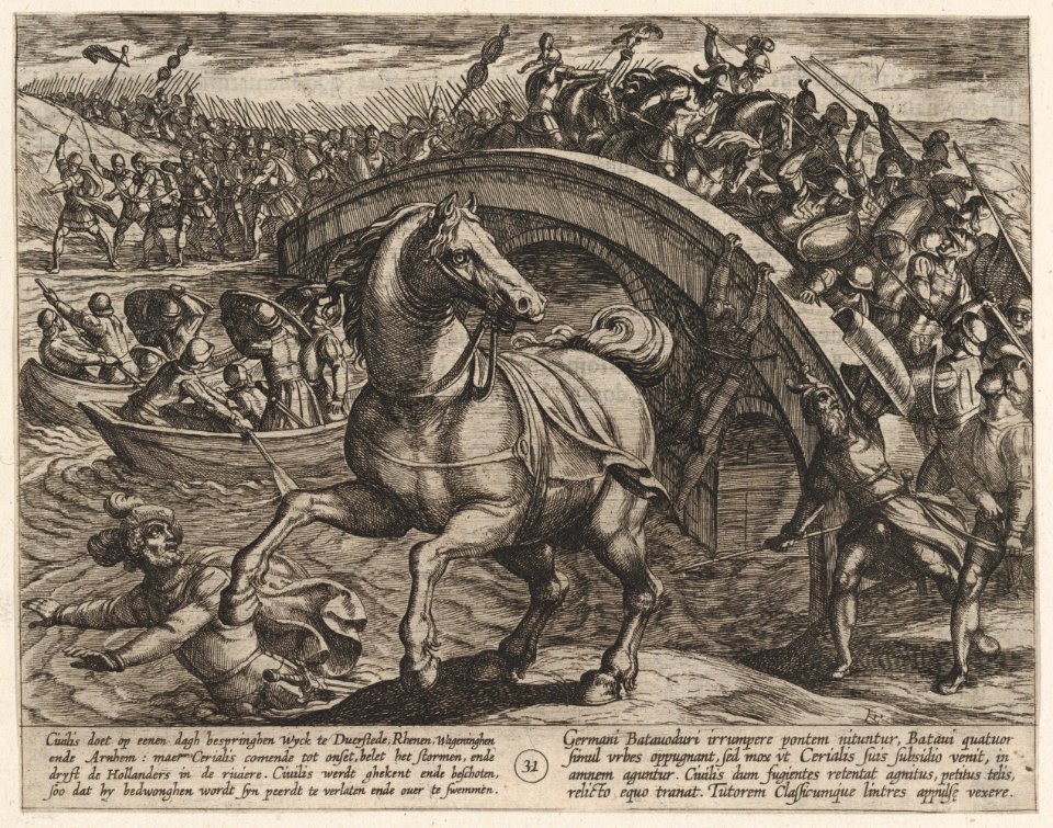 Plate 31- Civilis Forced to Dismount and Swim Across the River, from The War of the Romans Against the Batavians (Romanorvm et Batavorvm societas) MET DP862874