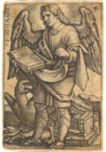 Plate 4- Saint John with his head turned three-quarters to the left, with a book in his right hand and an eagle at his feet, from 'The four evangelists' MET DP828551