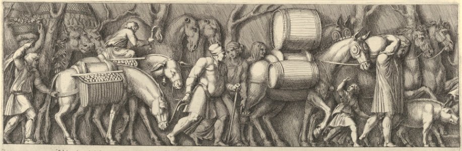 Plate 4- animals transporting goods being led by figures going to the right MET DP837497