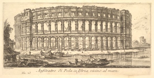 Plate 23- Amphitheater of Pola in Istria near the sea (Anfiteatro di Pola in Istria vicino al mare) MET DP827967