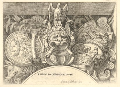 Plate 4- trophies of Roman arms from decorations above the windows on the second floor of the Palazzo Milesi in Rome MET DP832034